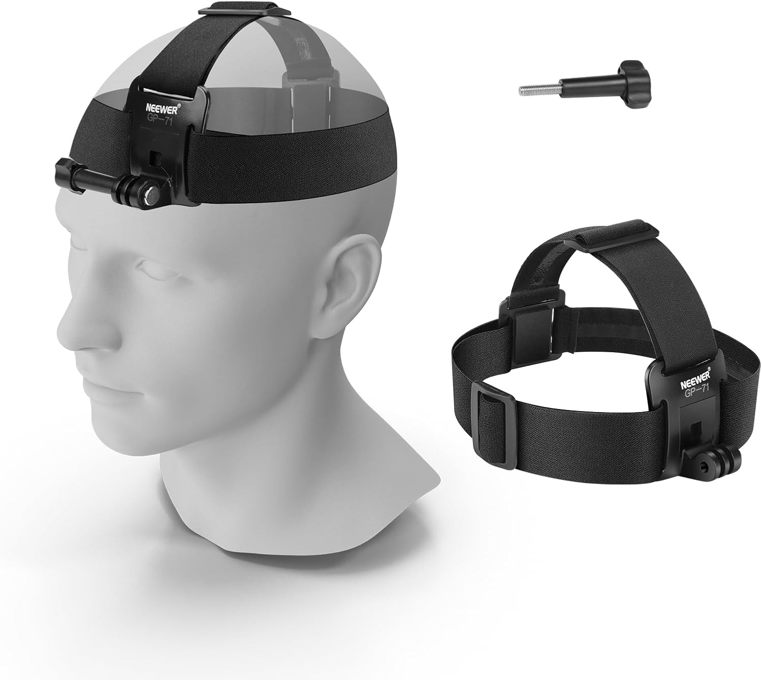 Detalle de Neewer GP-71 adjustable head strap mount for GoPro HERO 13–7 (and earlier) action cameras
