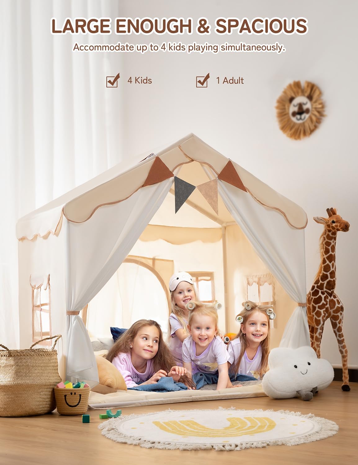 Thumbnail 6 de Besrey Kids Play Tent 2 in 1 with Padded Mat and Lights (Large Indoor/Outdoor Playhouse) — Double-Door Toddler Tent