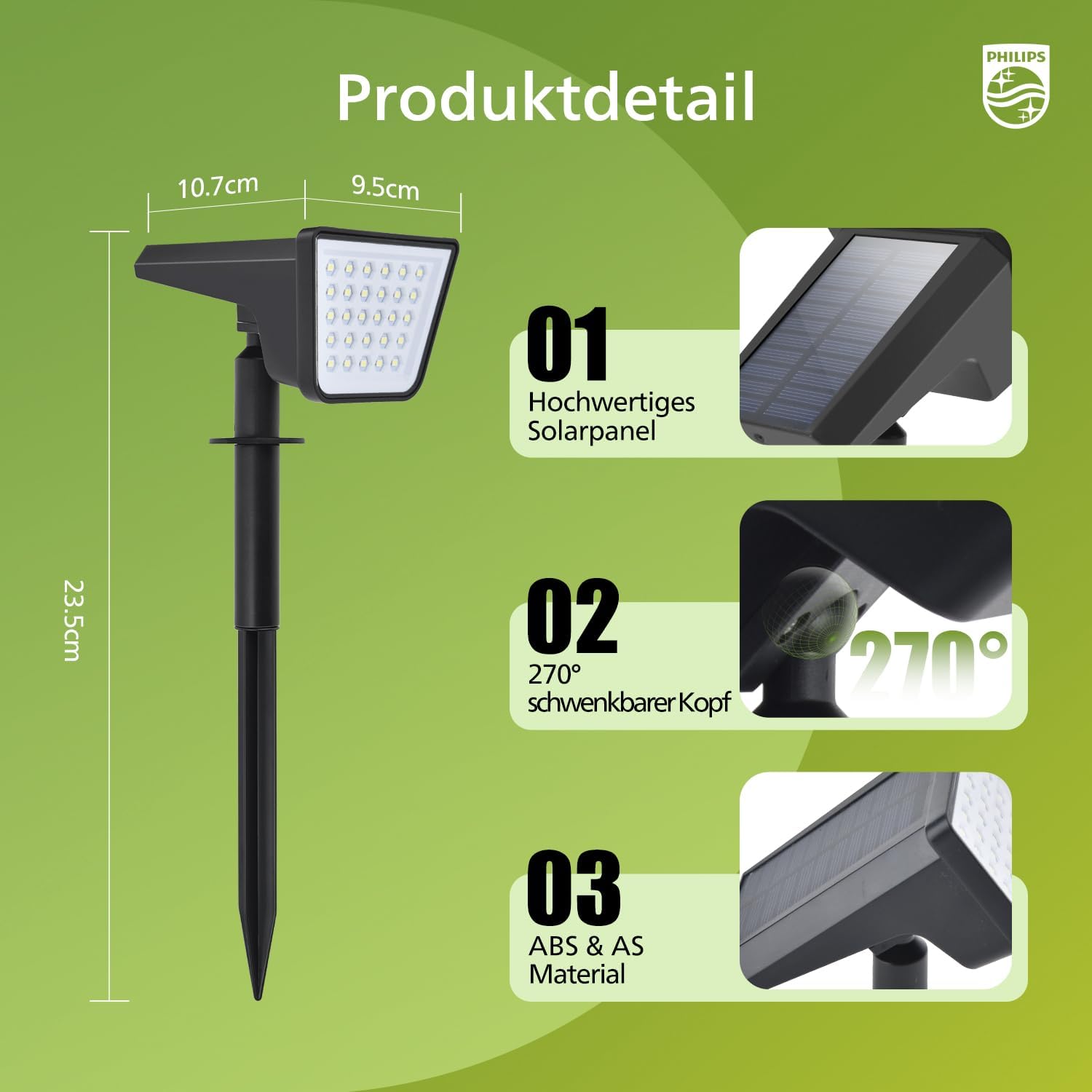Thumbnail 2 de Philips 2 Stück Solarstrahler für Außen – 28 LEDs, 7500K, dusk-to-dawn, wasserdicht