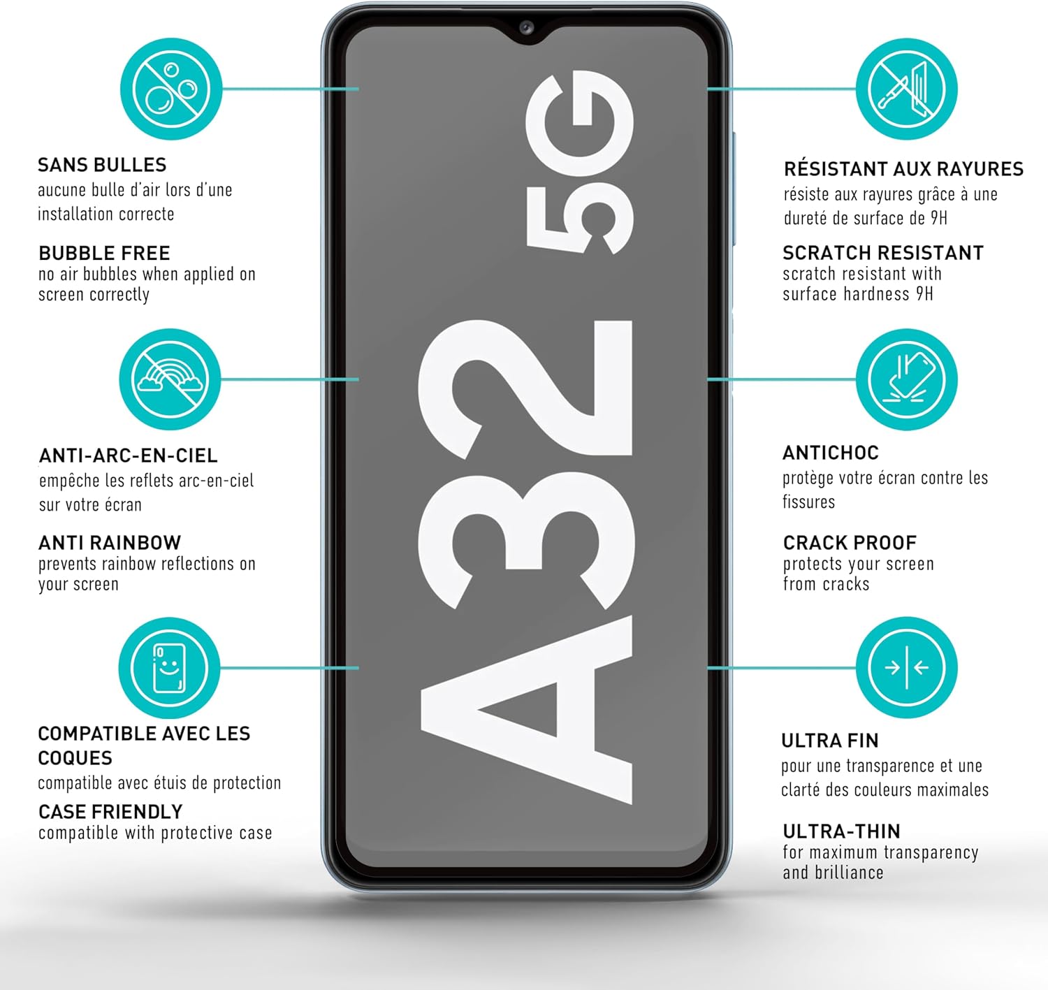 Detalle de Smartect Verre Trempé pour Samsung Galaxy A32 5G (2 pièces) Full Screen mat, anti-rayures 9H