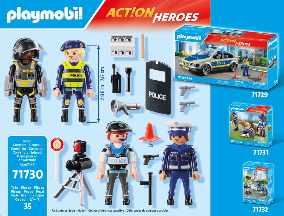 Detalle de PLAYMOBIL Figurenset Polizei – Rollen-Spiel mit 4 Figuren für Abenteuer im Polizeialltag ab 4 Jahren