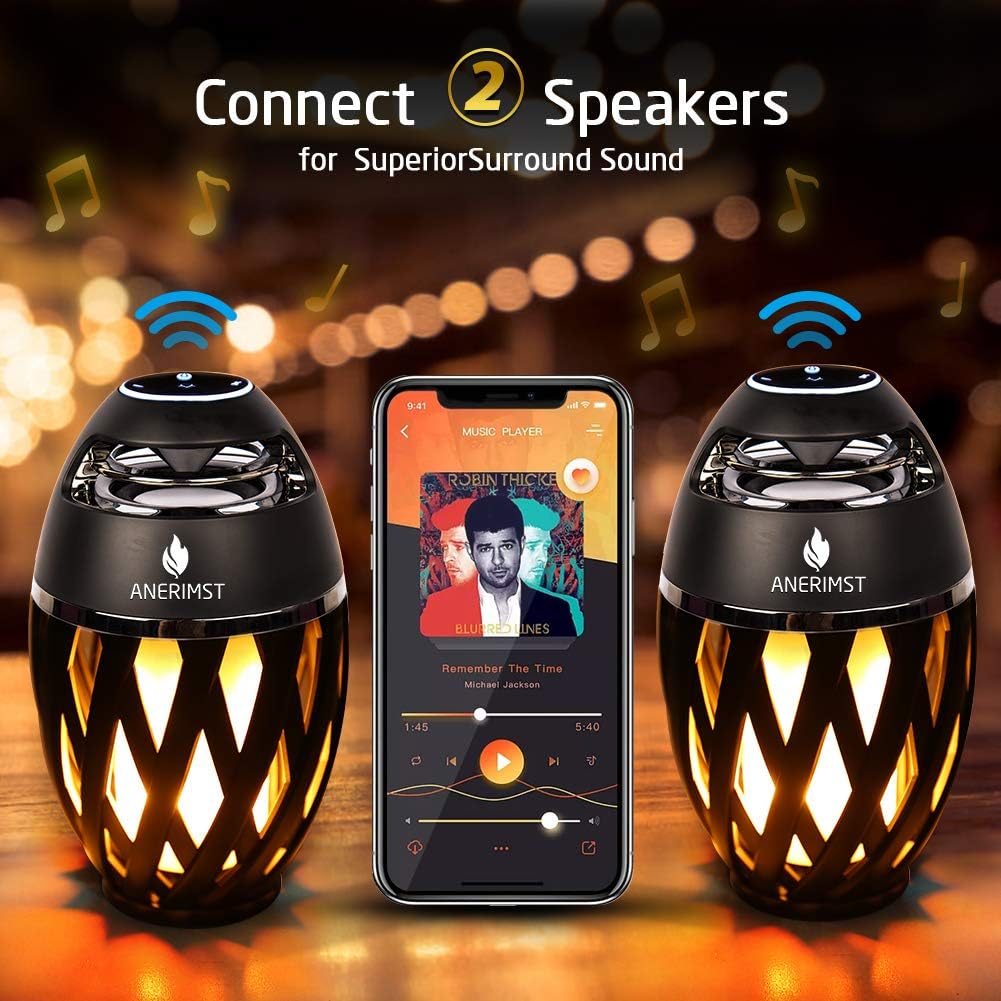 Thumbnail 2 de ANERIMST Bluetooth Lautsprecher mit Flammen-Effekt – 5-in-1 LED Tischlampe, IP65, 360° Klang, kabellos