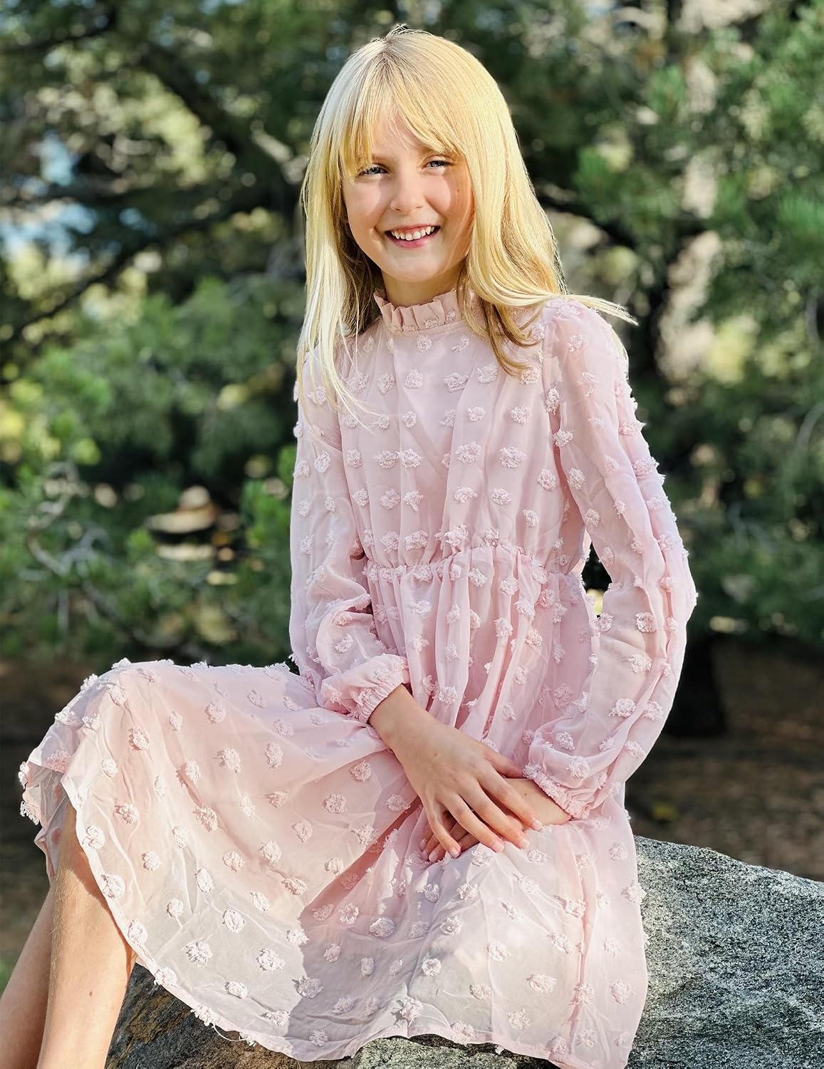 Thumbnail 2 de Arshiner Robes Filles trapèze à col à volants (5 à 13 ans) – robe de fête manches longues