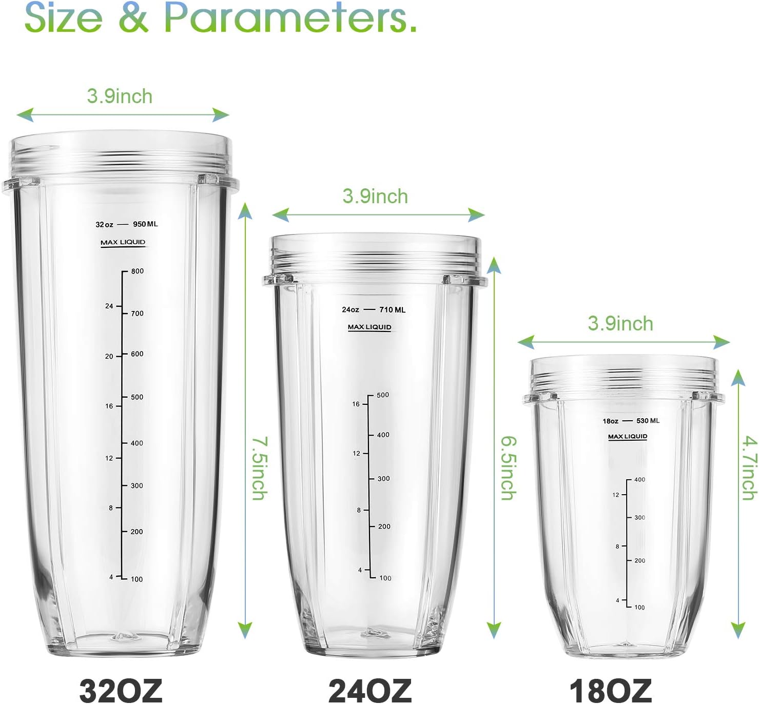 Detalle 2 de Ninja Blender Cups Replacement 24oz (3-Pack) with To-Go Lids for Ninja BN401, BL450 & More
