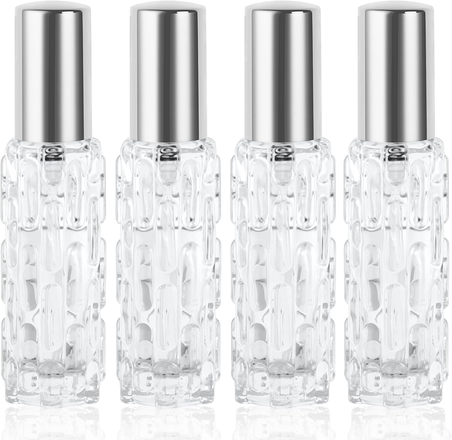 LOPHE Porta profumo da viaggio ricaricabile in vetro da 10 ml con atomizzatore (4 pezzi) argento