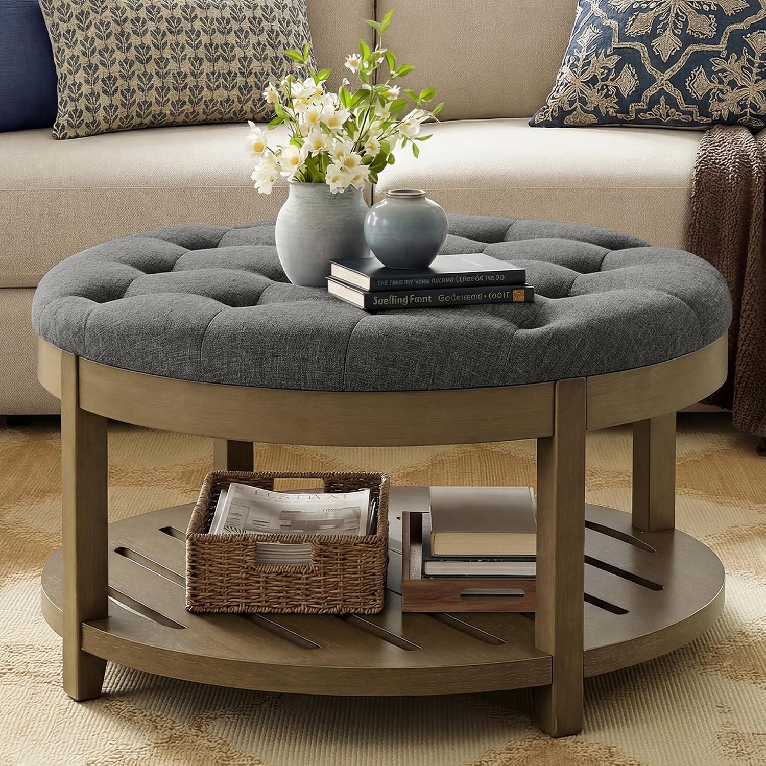 Detalle de SONGMICS Ottoman Coffee Table with Solid Wood Frame