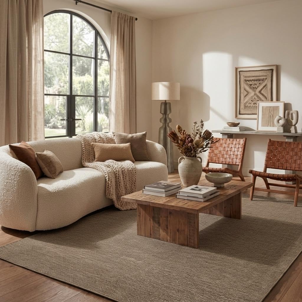 Detalle de GarveeHome Solid Rug Tan 5x7 Area Rug, Washable Low-Pile Polyester
