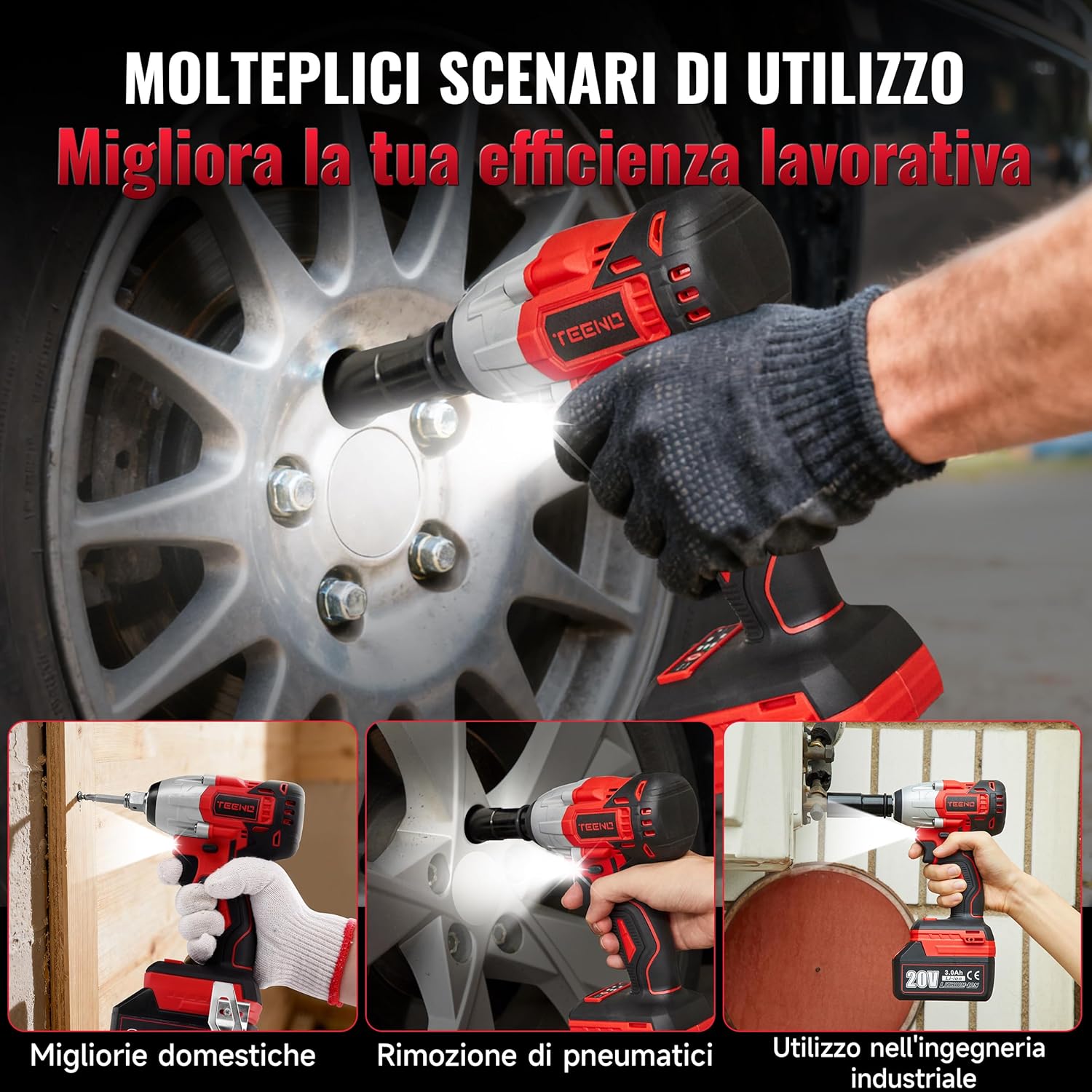 Thumbnail 5 de TEENO Brushless a percussione senza fili: bullonatrice a urto 320 Nm con batteria 3,0 Ah e 25 accessori