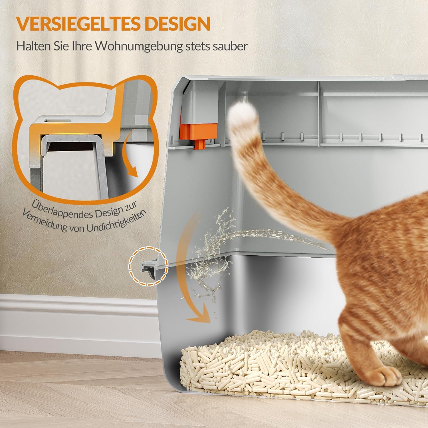 Thumbnail 3 de Fobyfurny Katzenklo aus Edelstahl mit Deckel (XL, 60 x 40 x 38 cm) – geschlossen mit Trittstufe, Schaufel und zwei Eingängen