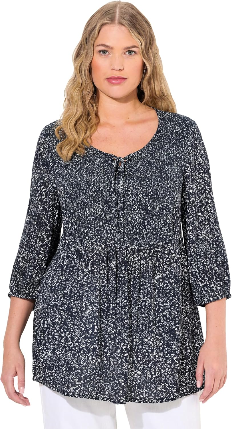 Detalle 2 de Ulla Popken Smokbluse für Damen in großen Größen – Punkte, A-Linie, Rundhals, 3/4-Arm (830258)