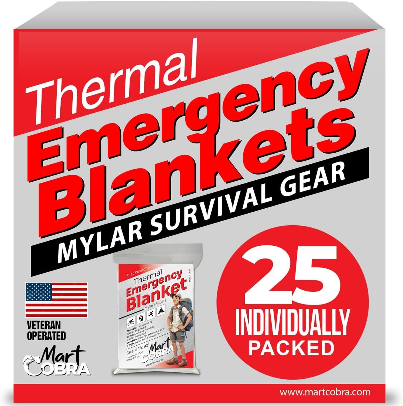 Detalle de Mart Cobra 25 Pack Emergency Blankets, Reflective Mylar, 82 x 52 Inches