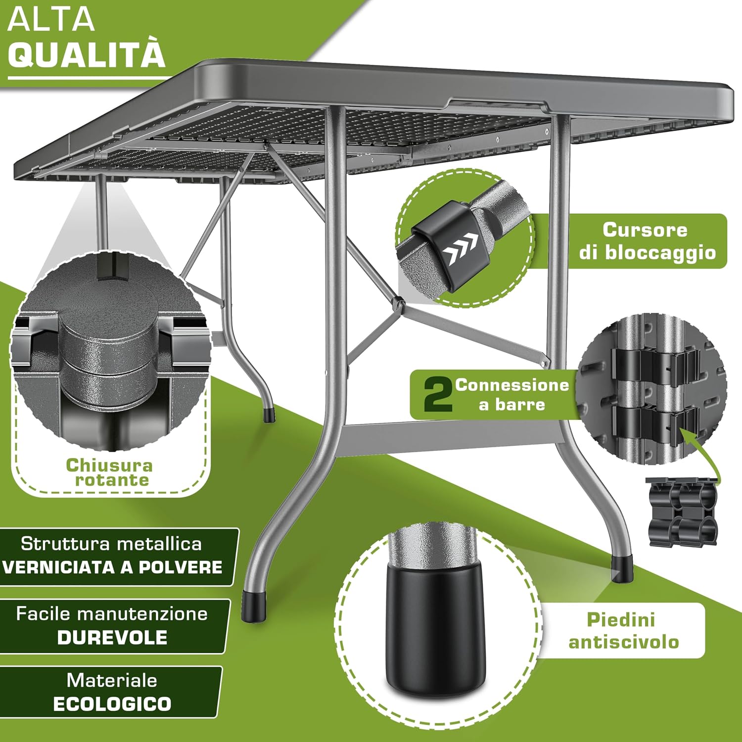 Detalle 2 de tillvex Tavolo da giardino 180x75cm pieghevole