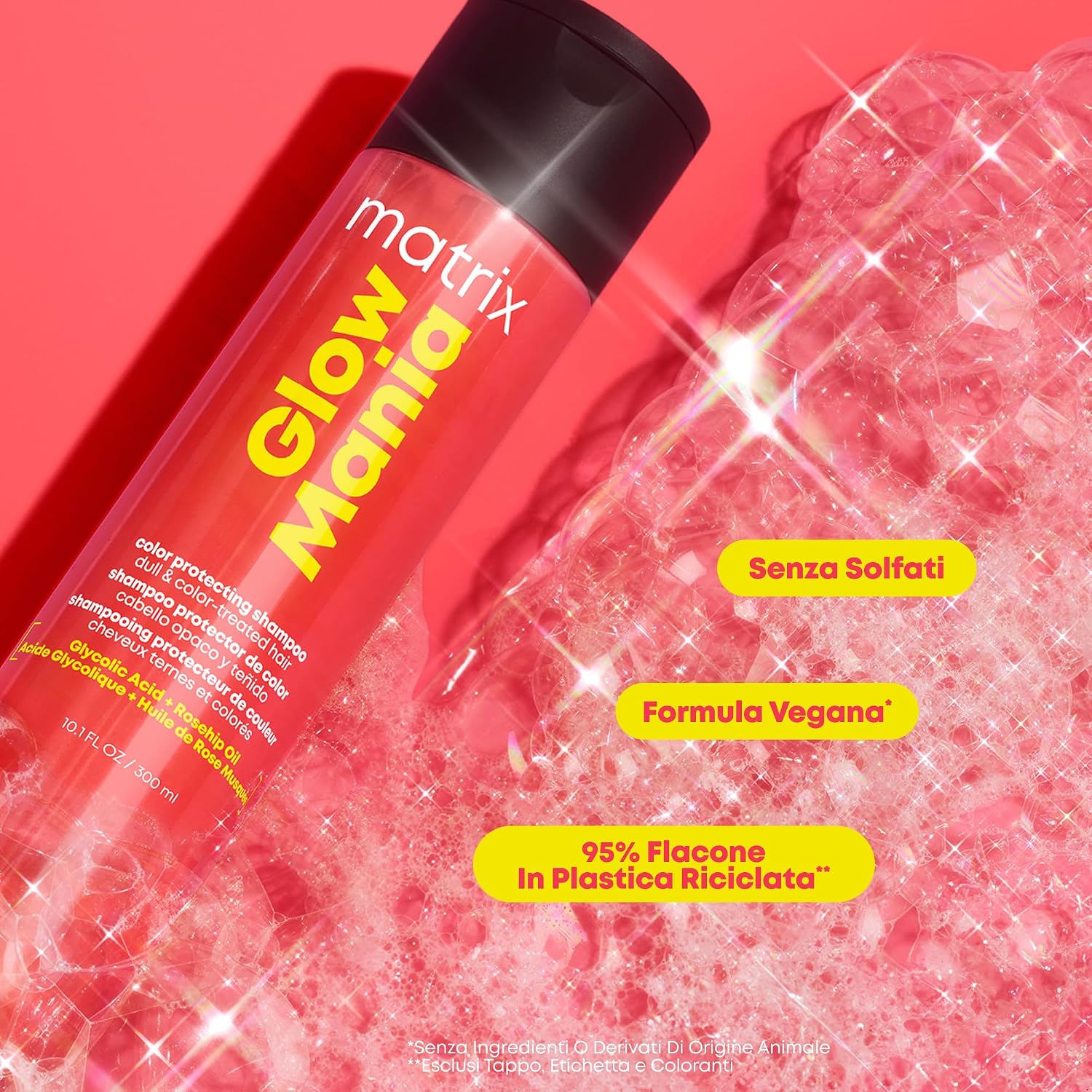 Detalle de Matrix Glow Mania Shampoo per Capelli Colorati e Spenti con Acido Glicolico e Olio di Rosa Canina, 300 ml