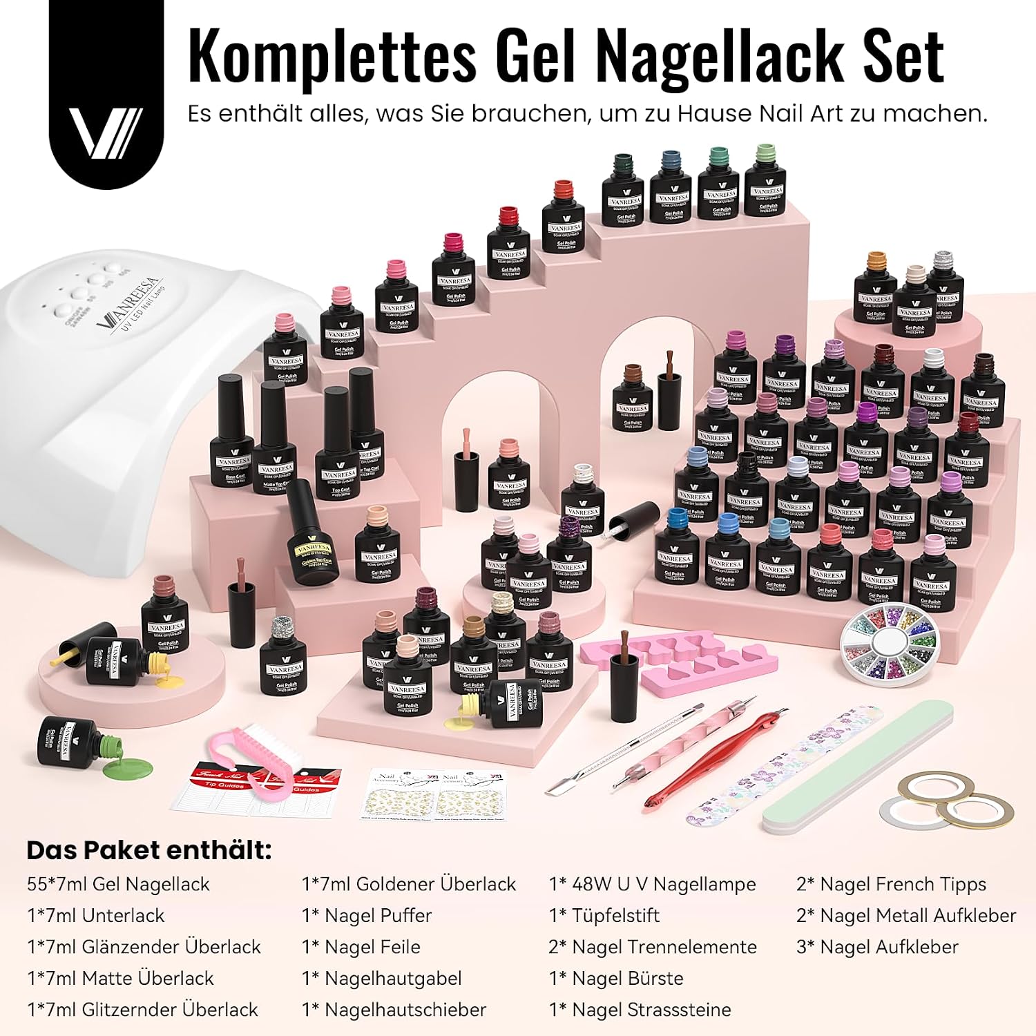 Thumbnail 6 de VANREESA Gel Nägel Set mit 55 Farben und 48W UV/LED-Lampe – Komplettes Starterset für zuhause