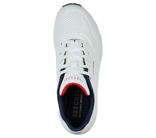 Detalle 1 de Skechers Damen Uno Stand On Air Trainers – Weiß/Durabuck Navy mit rotem Rand, Größe 35 EU