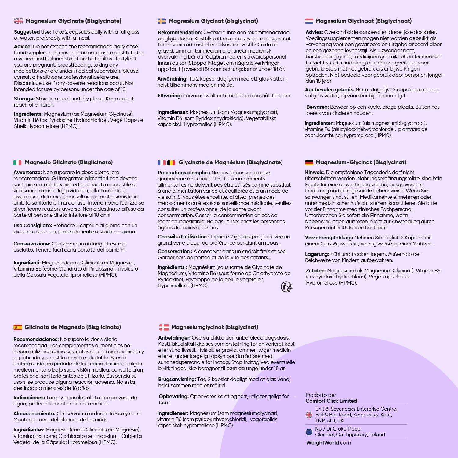 Thumbnail 6 de WeightWorld Magnesio Bisglicinato 1422 mg per Dose con Vitamina B6 – 180 Capsule Vegane