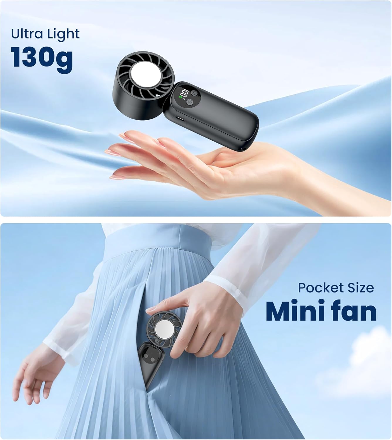 Detalle de Portable Handheld Fan with Turbo Cooling and 4000mAh Battery