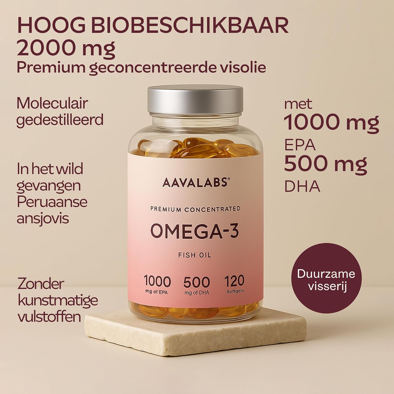 Detalle 2 de AAVALABS Omega 3-visolie, 2.000 mg, 1.000 mg EPA en 500 mg DHA, 120 softgels
