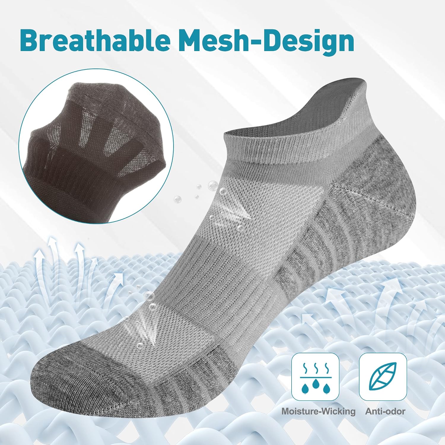 Detalle de HIYATO 10 Paar Sneaker Socken – atmungsaktive Sportsocken aus Baumwolle (Herren & Damen)