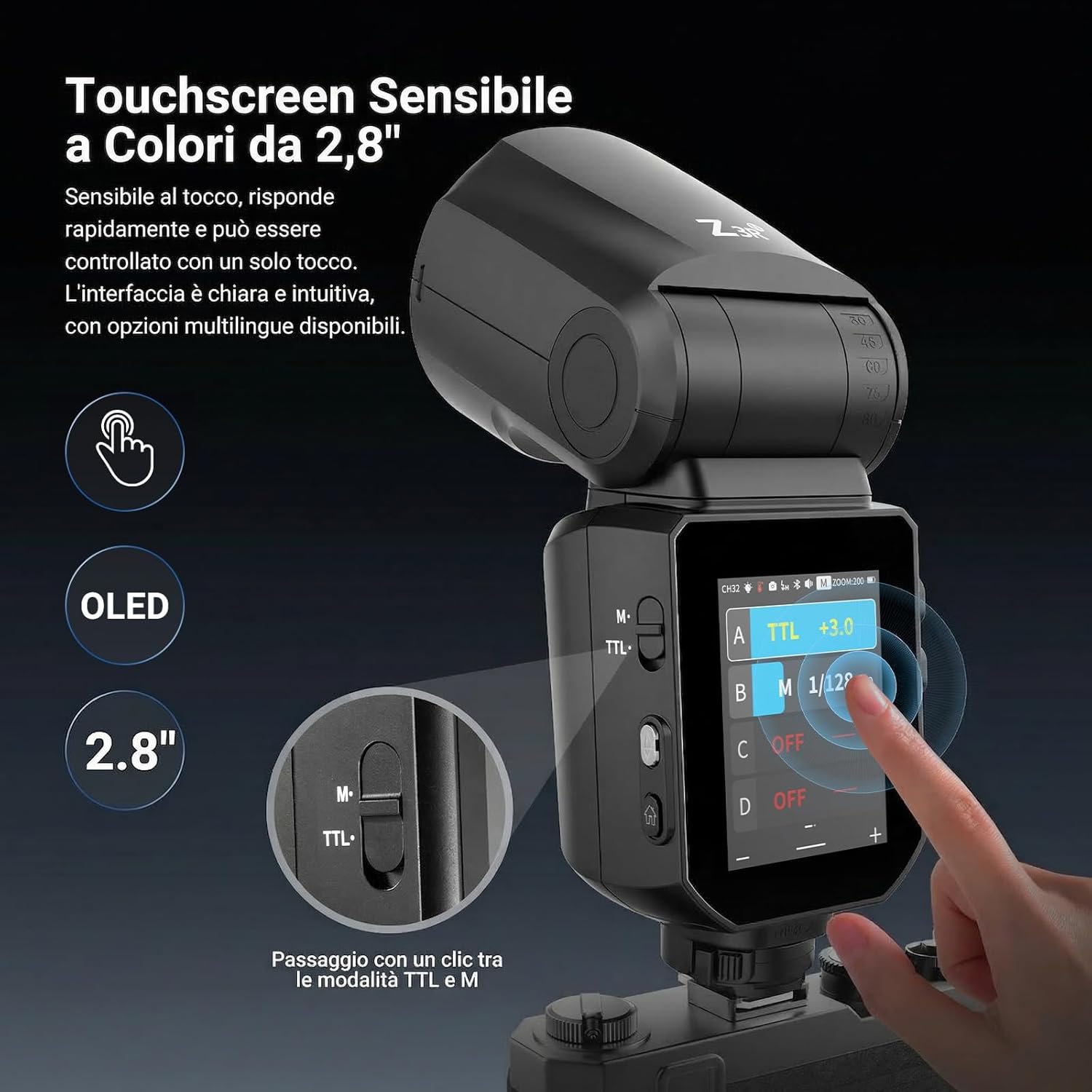 Detalle de NEEWER Z3R-N Flash Testa Rotonda 100Ws: versatilità TTL 2.4G per Nikon