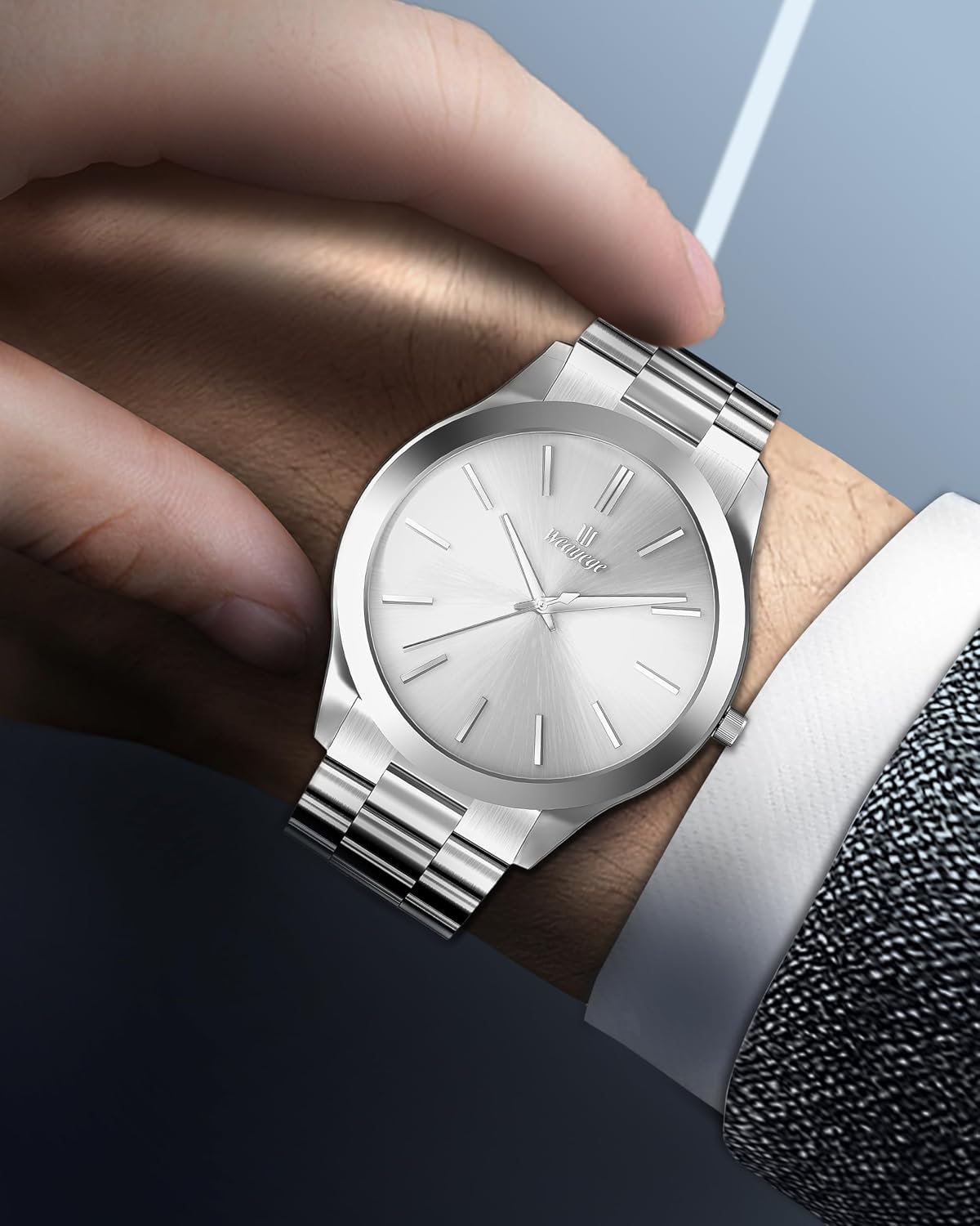 Thumbnail 6 de Weayege Herren Analog-Uhr mit Quarzwerk, Edelstahlarmband, wasserdichtes Mesh-Design (44 mm)