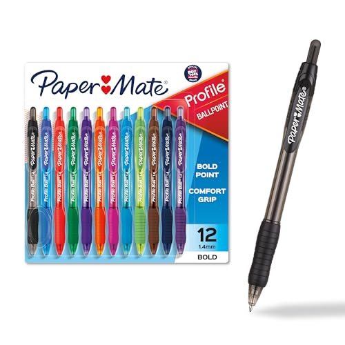 Paper Mate Profile Retractable Bold Point Pens (1.4mm) – Assorted Colors, 12 Count