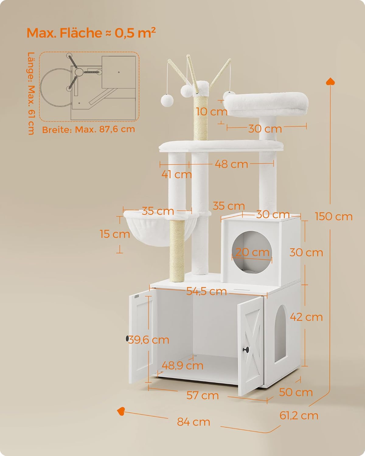 Thumbnail 5 de Feandrea Kratzbaum mit Katzenklo-Schrank 150 cm