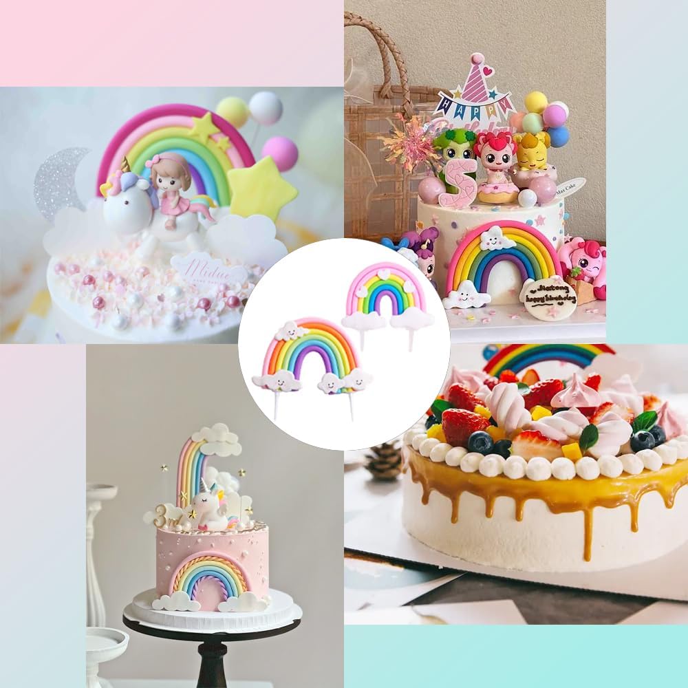Thumbnail 6 de Regenbogen Tortendeko Kindergeburtstag – 2er Set Weicher Keramik Kuchen Topper