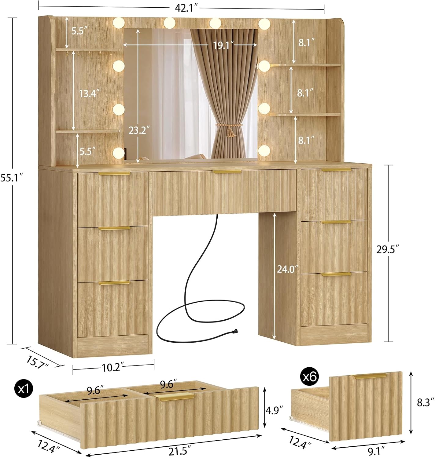 Detalle 2 de FIONESO Vanity Desk, Natural Oak