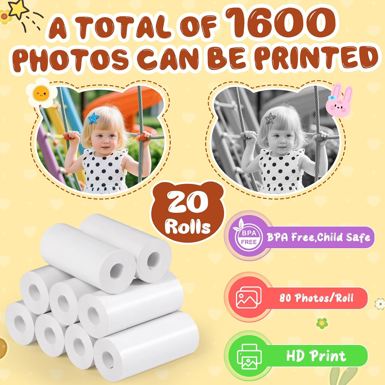 Detalle de Diboniur 20 rotoli carta termica per macchina fotografica istantanea per bambini (5,7 x 2,5 cm)