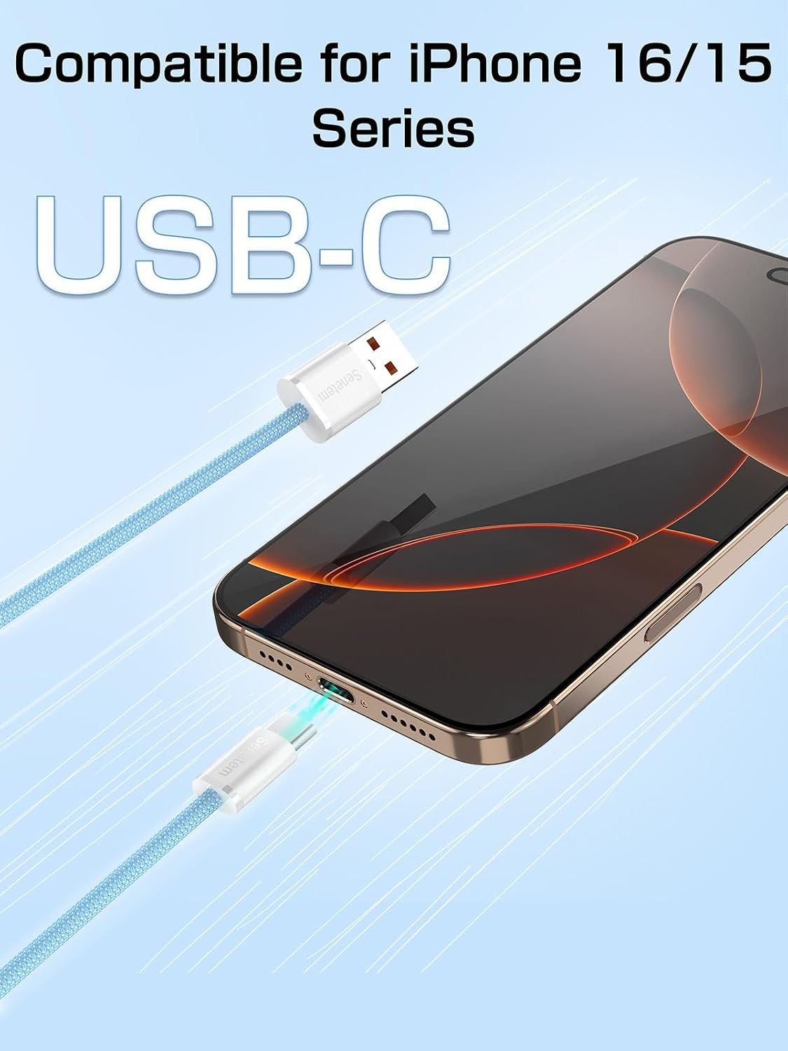 Detalle 2 de Senetem USB C Cable 10FT 3-Pack — fast charging cable