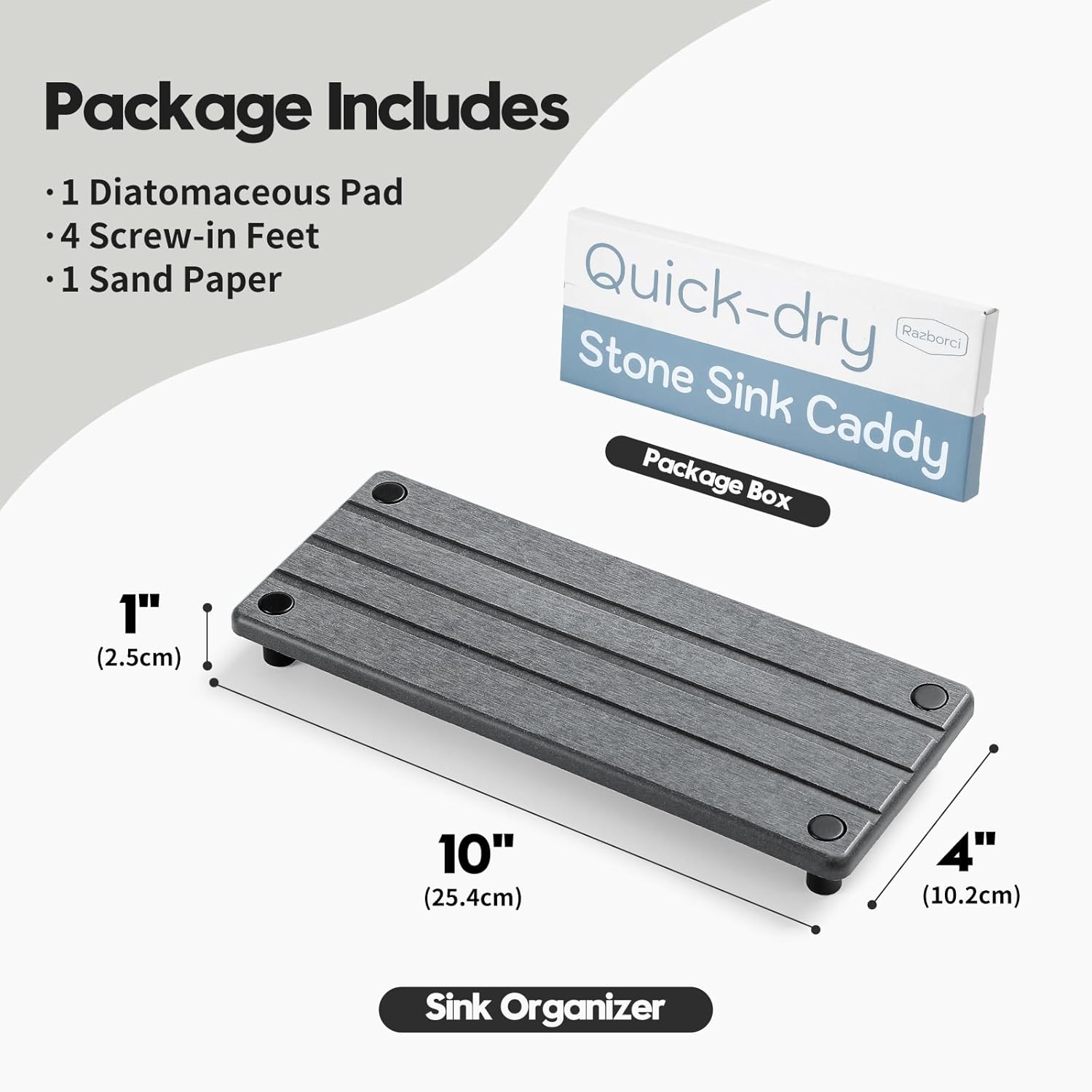 Detalle de Razborci Tapis de séchage en pierre pour comptoir – Plateau absorbant en diatomite noir