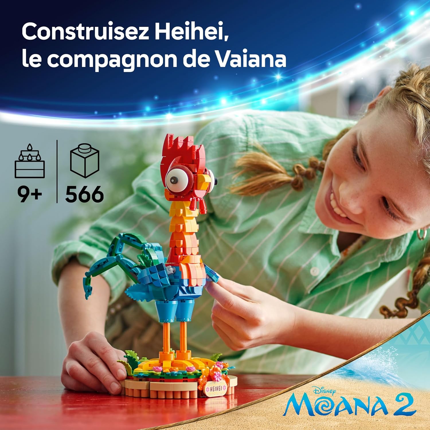 Detalle de LEGO ǀ Disney Vaiana 2 Heihei – Figurine articulée à construire et présentoir décoratif