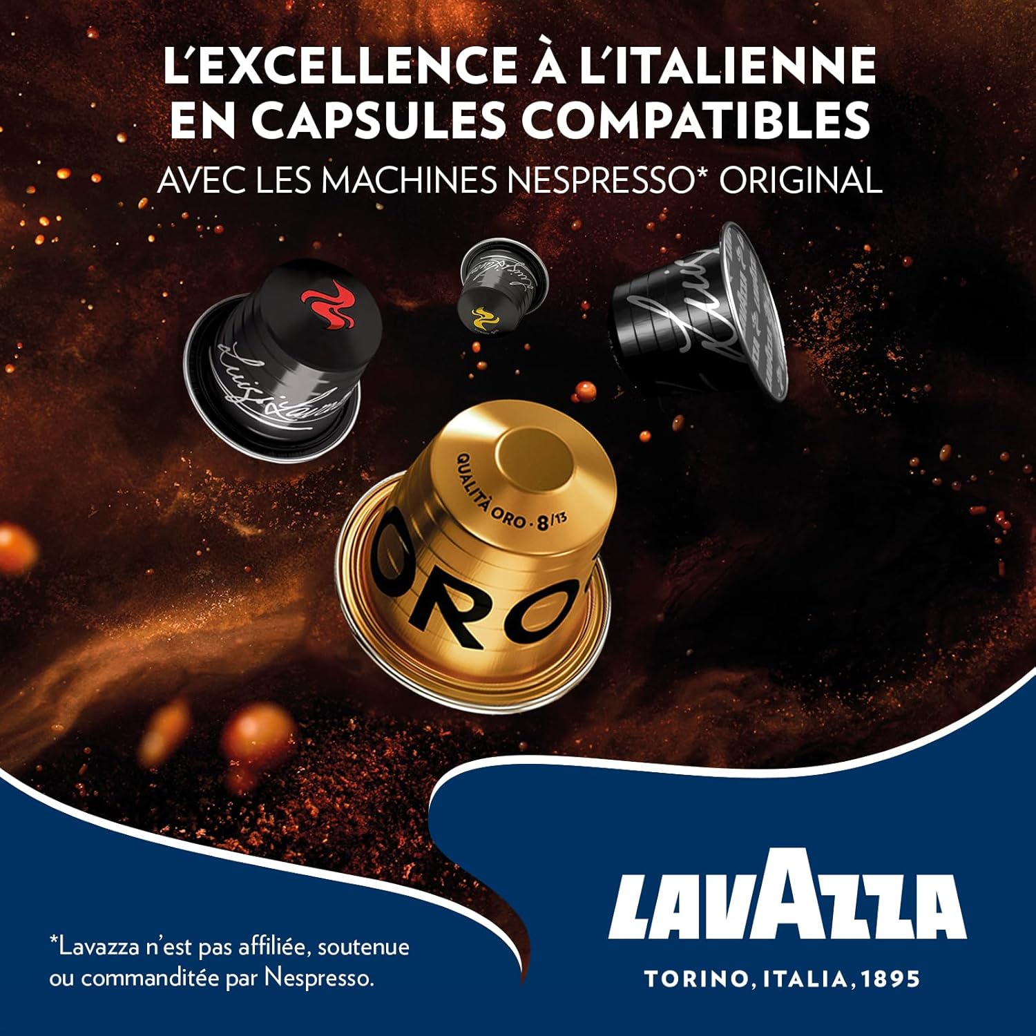Detalle de Lavazza Dek 100 Capsules Café décaféiné en aluminium – compatibles Nespresso Original, 7/13, 10 Paquets