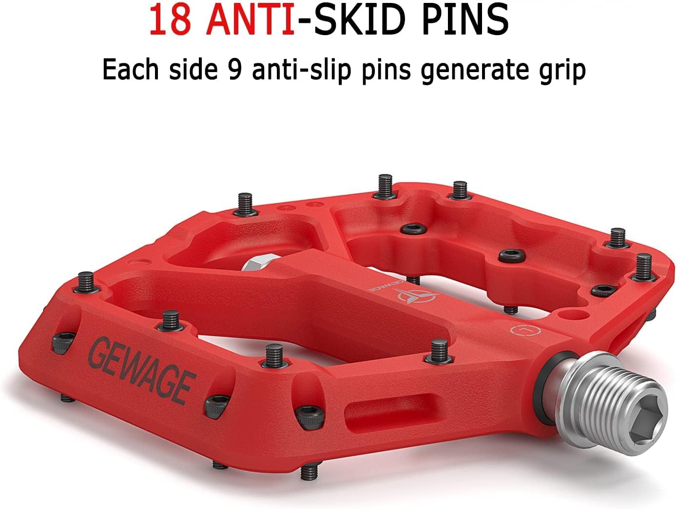 Thumbnail 2 de GEWAGE Pédales VTT antidérapantes en nylon composite et acier CR-MO – plateforme large (9/16")