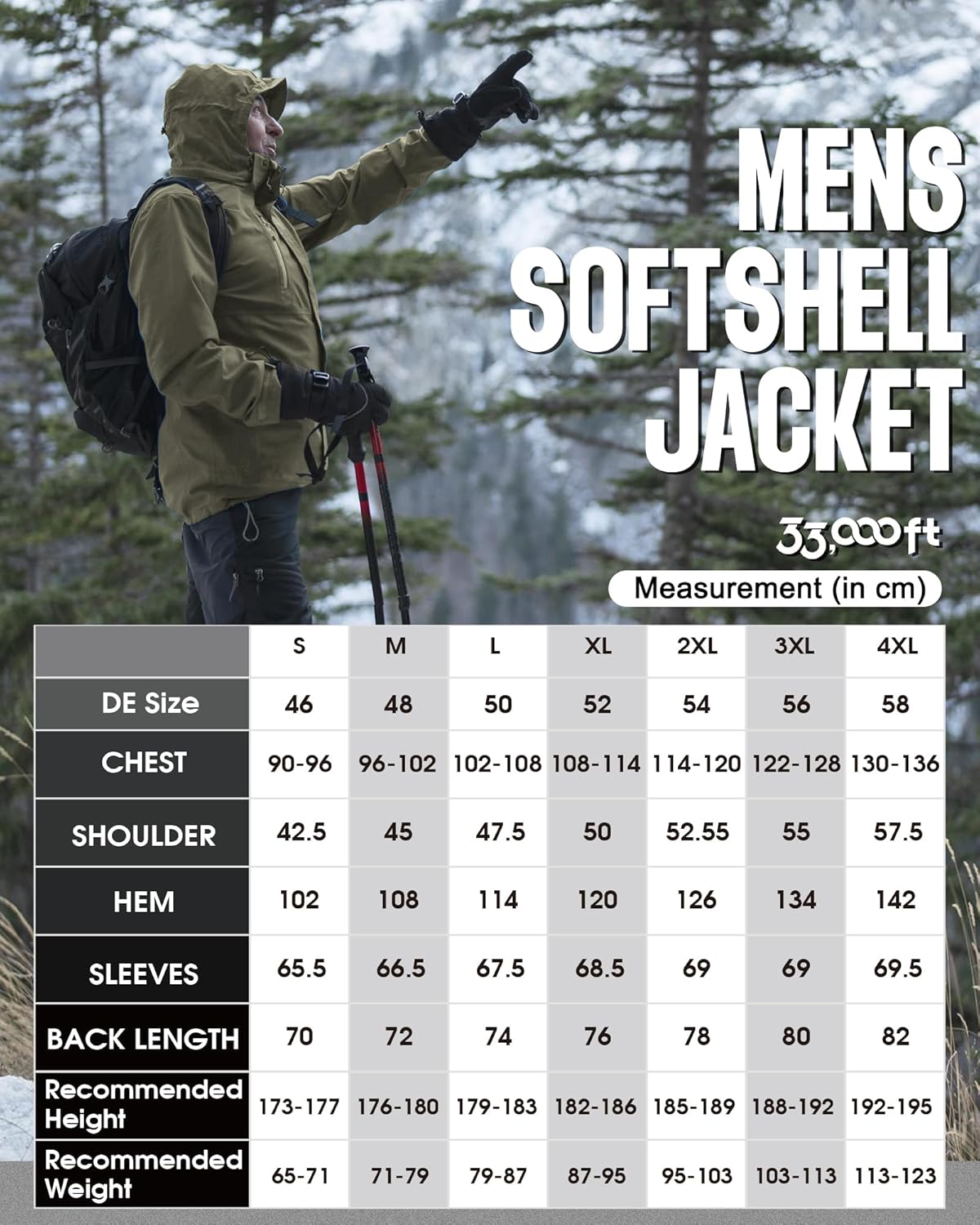 Thumbnail 1 de 33,000ft Herren Softshelljacke mit Kapuze – winddicht, wasserabweisend und atmungsaktive Übergangsjacke