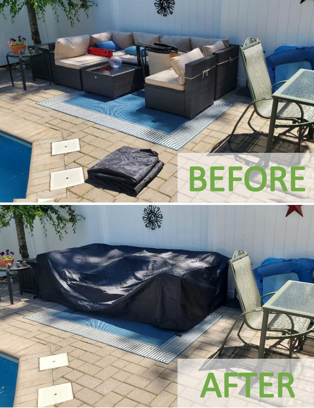 Thumbnail 6 de Aipwerer Abdeckung für Gartenmöbel wasserdicht – Schutzhülle 420D/600D für rechteckigen Gartentisch (230x165x80 cm, Schwarz)