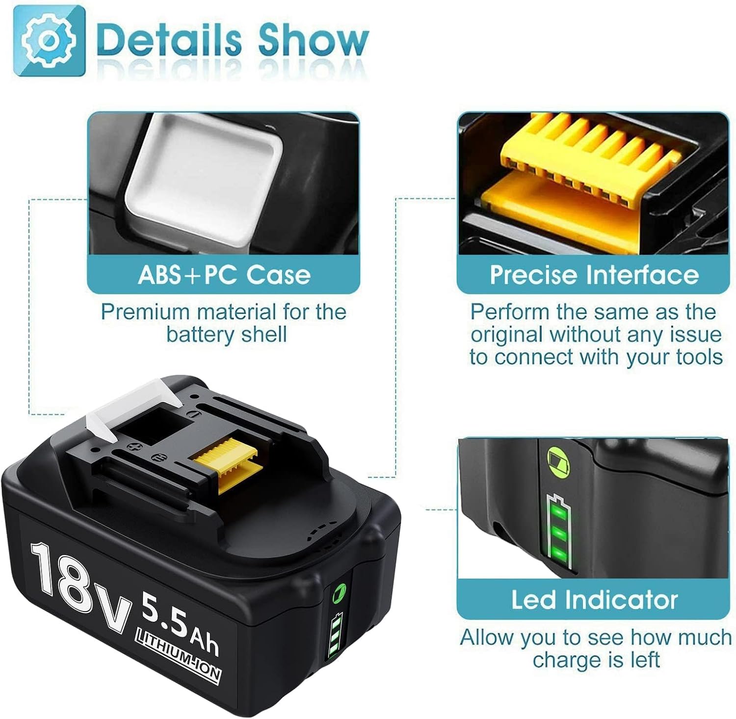 Thumbnail 2 de Replacement for Makita 18V Batteries: 2x 5.5Ah + DC18RC Charger