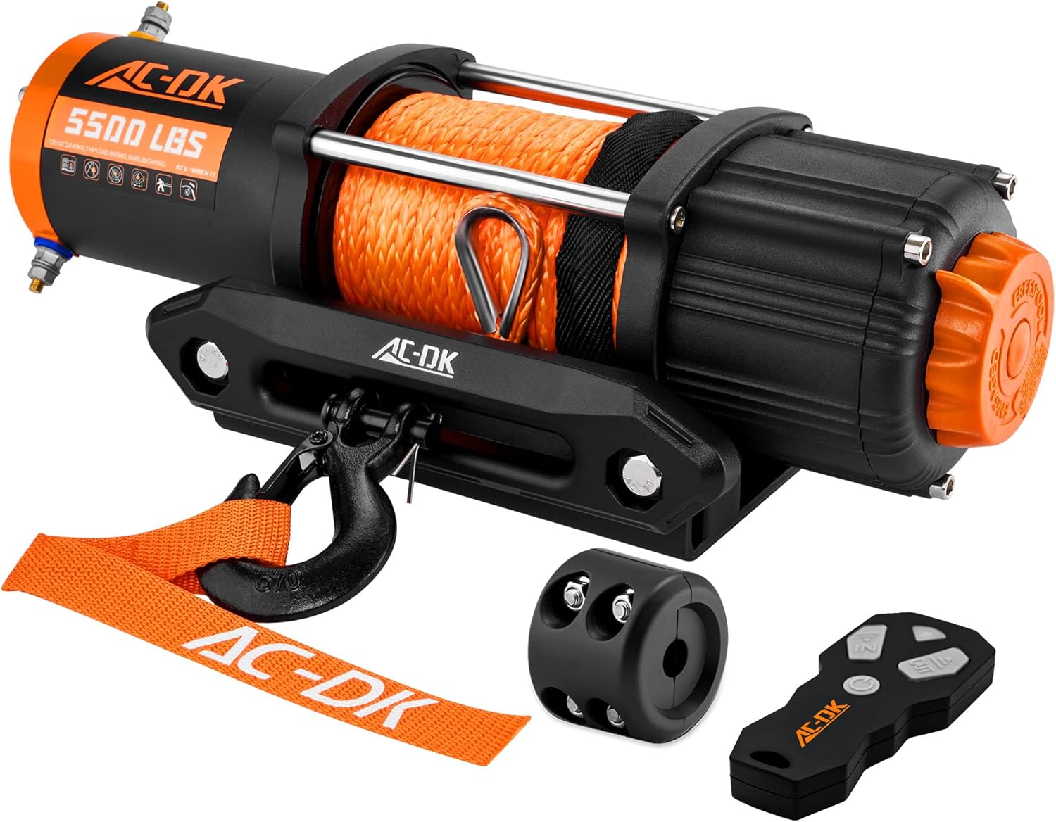 Detalle de AC-DK 5500 lb ATV/UTV Winch Kit with Synthetic Rope, 12V Motor, Wireless Remote