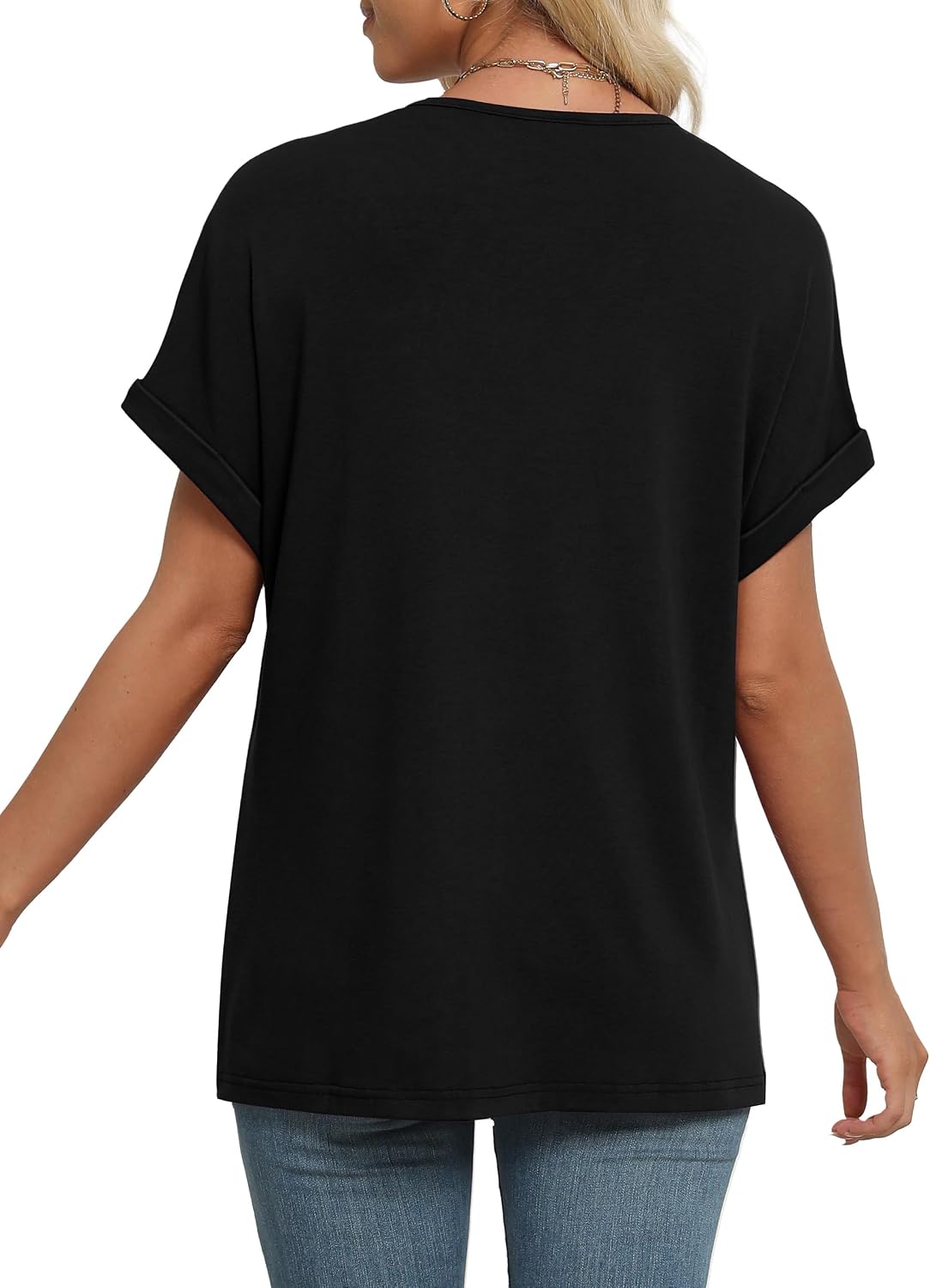 Detalle de WIHOLL Women's Summer Tops: Short Dolman Sleeve V-Neck Tee (2026)