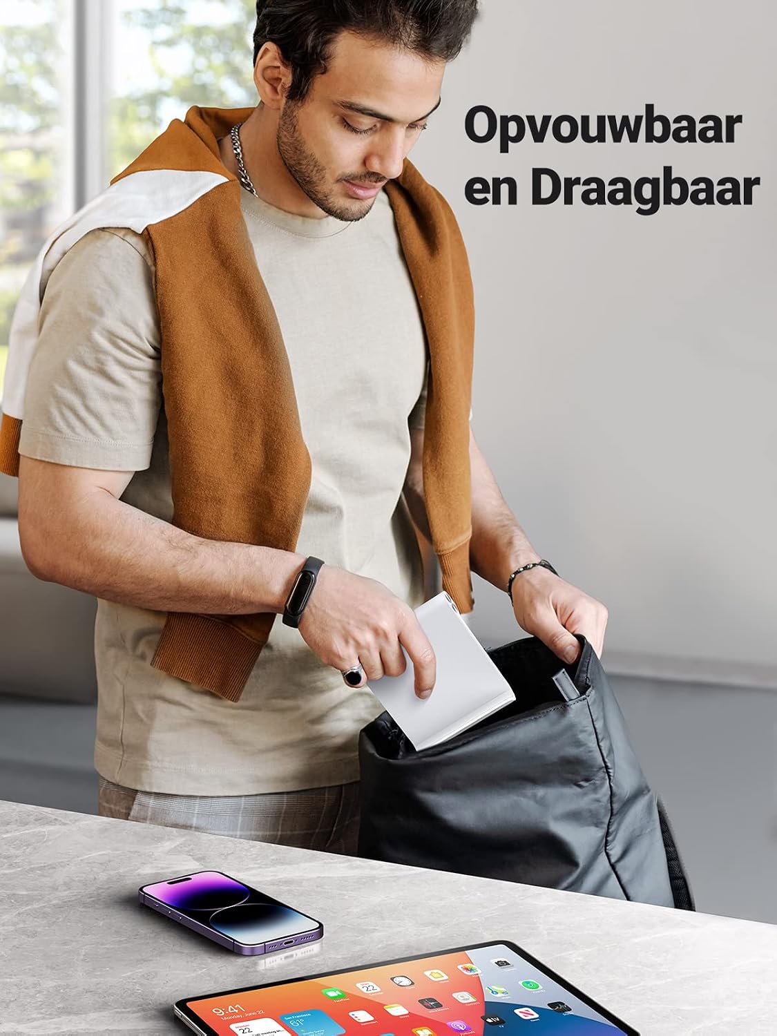 Detalle de UGREEN tablethouder tot 11 inch, verstelbaar, opvouwbaar en wit ABS