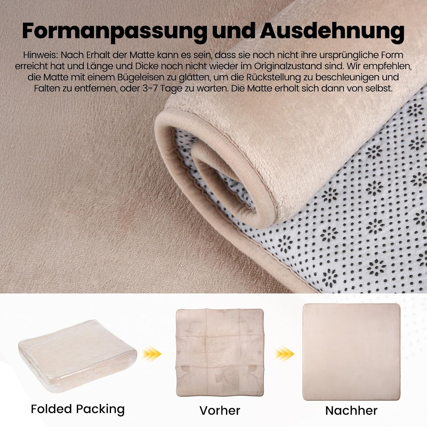 Detalle 2 de Tuocal Krabbelmatte Baby 127×127cm – 3 cm Dicke Memory-Schaum, rutschfest, beige