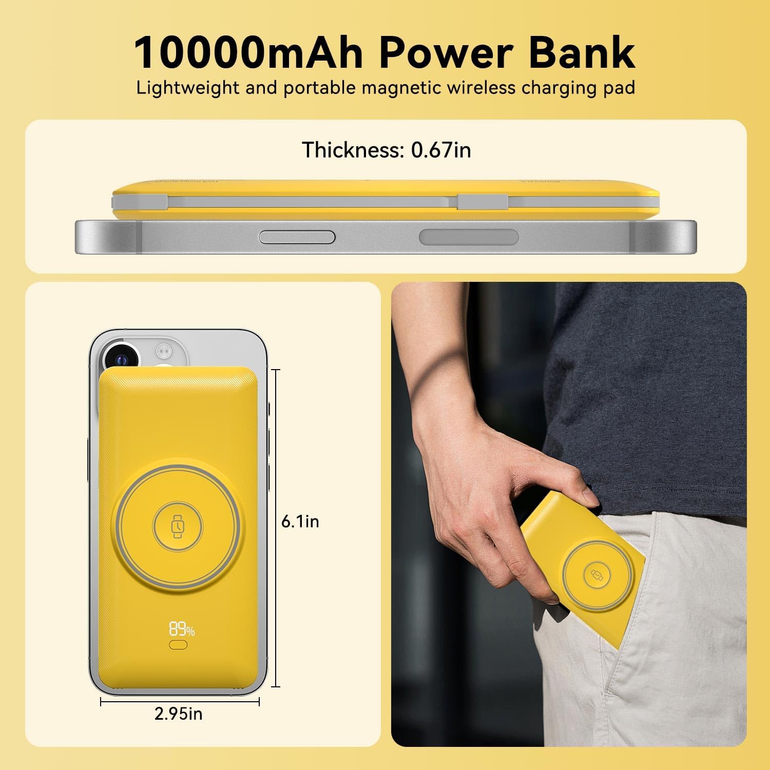 Detalle 1 de LUCKYFELLOW PB180W 10,000mAh Wireless Power Bank with Built-In Cables