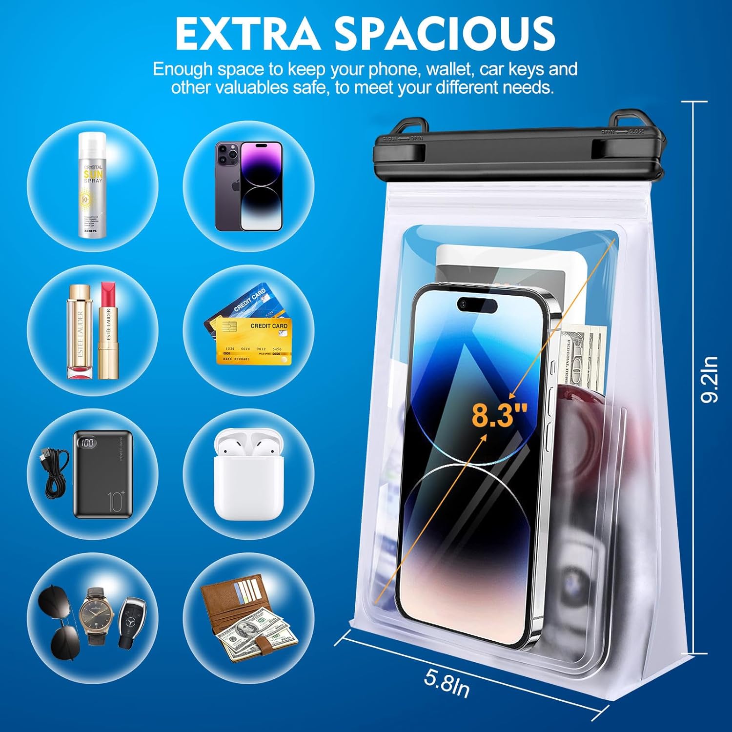 Thumbnail 1 de PEDVSTY Large Waterproof Phone Pouch with Sealing Strip: Floating IPX8 Dry Bag for All Phones
