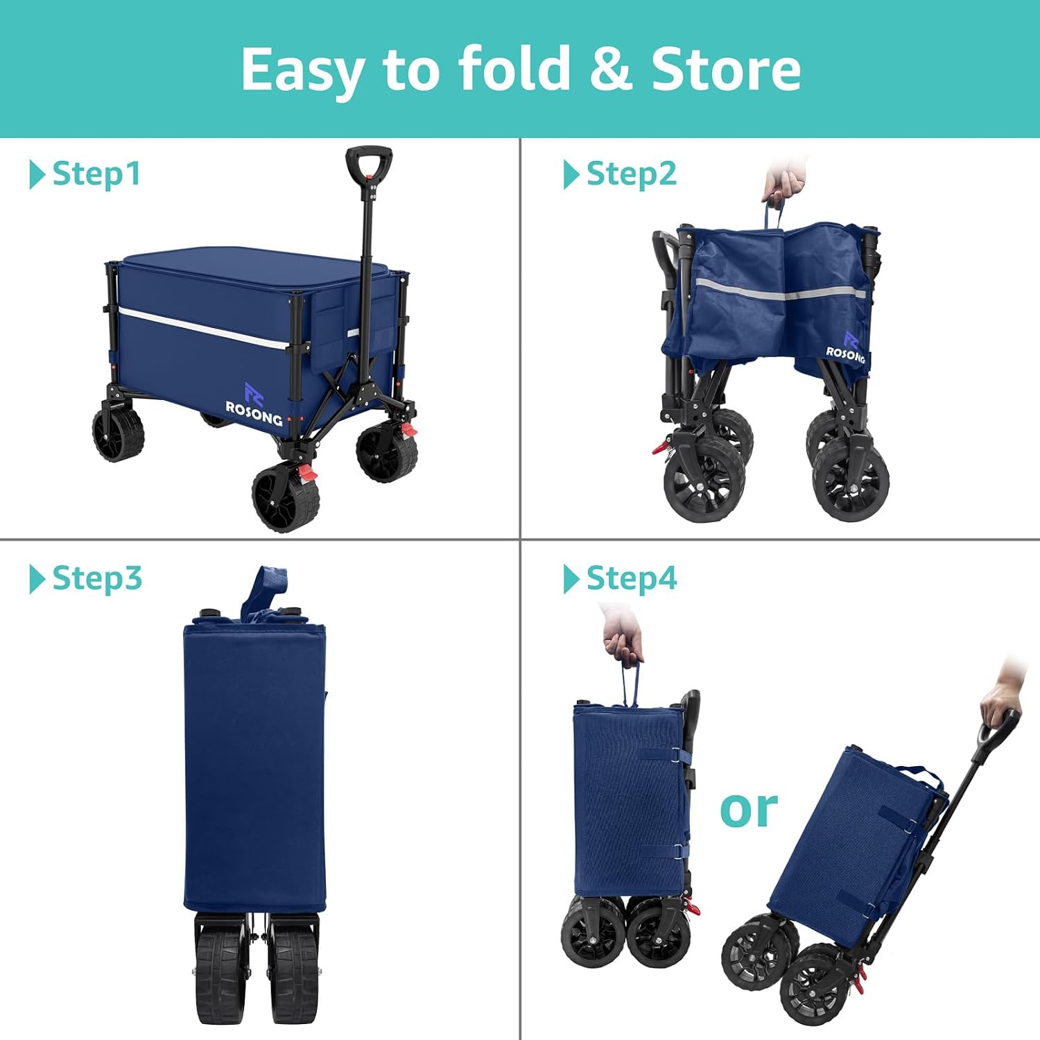 Thumbnail 6 de ROSONG zq001 Folding Utility Wagon, 120L with Lid, 250 lb Capacity