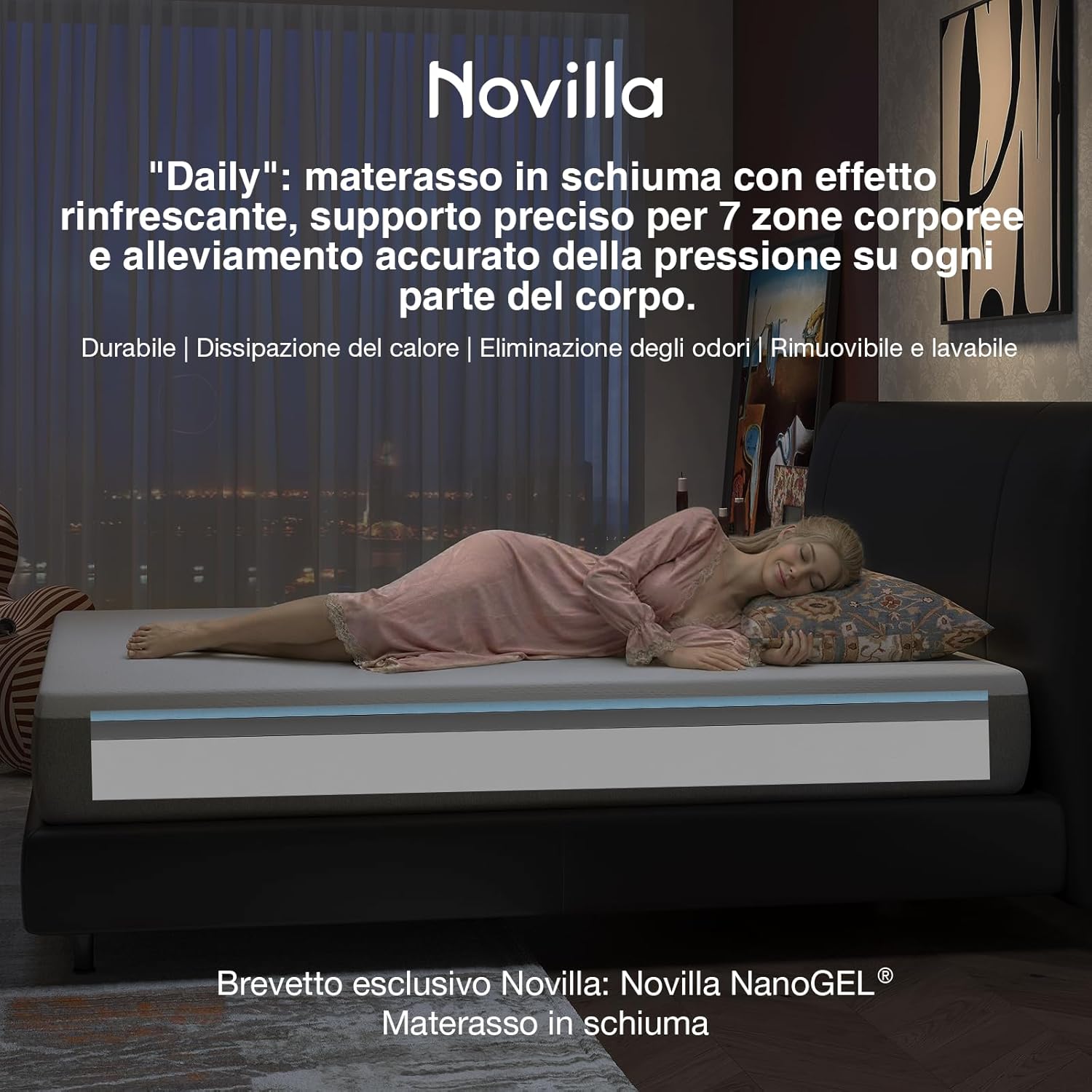 Thumbnail 1 de Novilla Materasso Matrimoniale 140x200cm: Gel Memory Foam, Fibra di Bambù e Sostegno 7 Zone