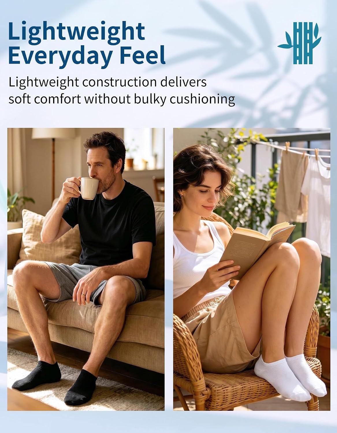 Detalle de CLOSEMATE Bamboo Trainer Ankle Socks, 6 Pair, Stay-Up Cuff