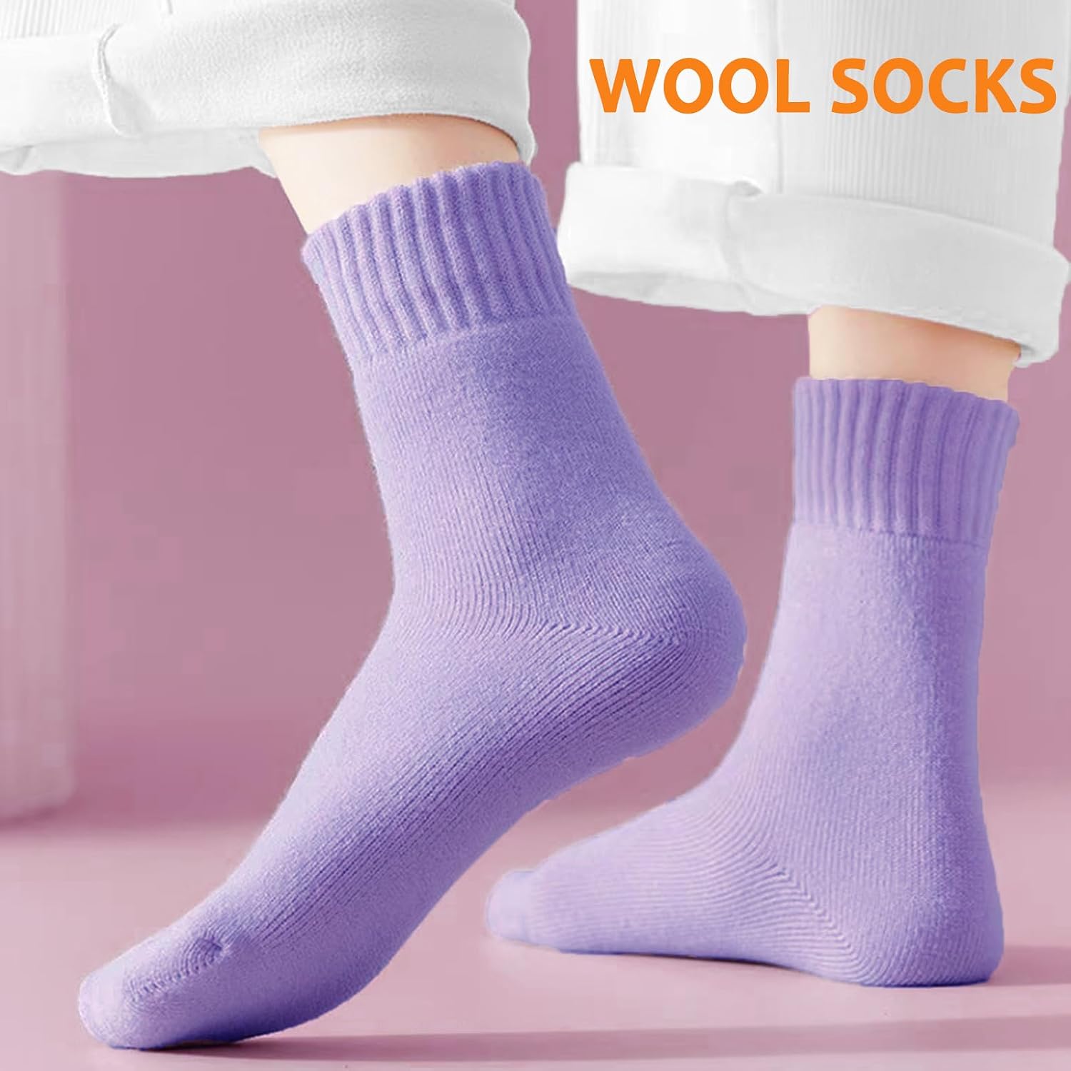 Detalle 2 de VoJoPi Women's Wool Socks, 5-Pair Thermal Crew Boot Socks, Size 5–10