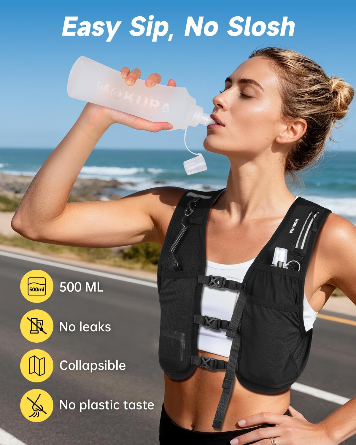Thumbnail 6 de MOKURA Running Vest-BL-M-001 Hydration Vest with 500 mL Flask and Phone Holder