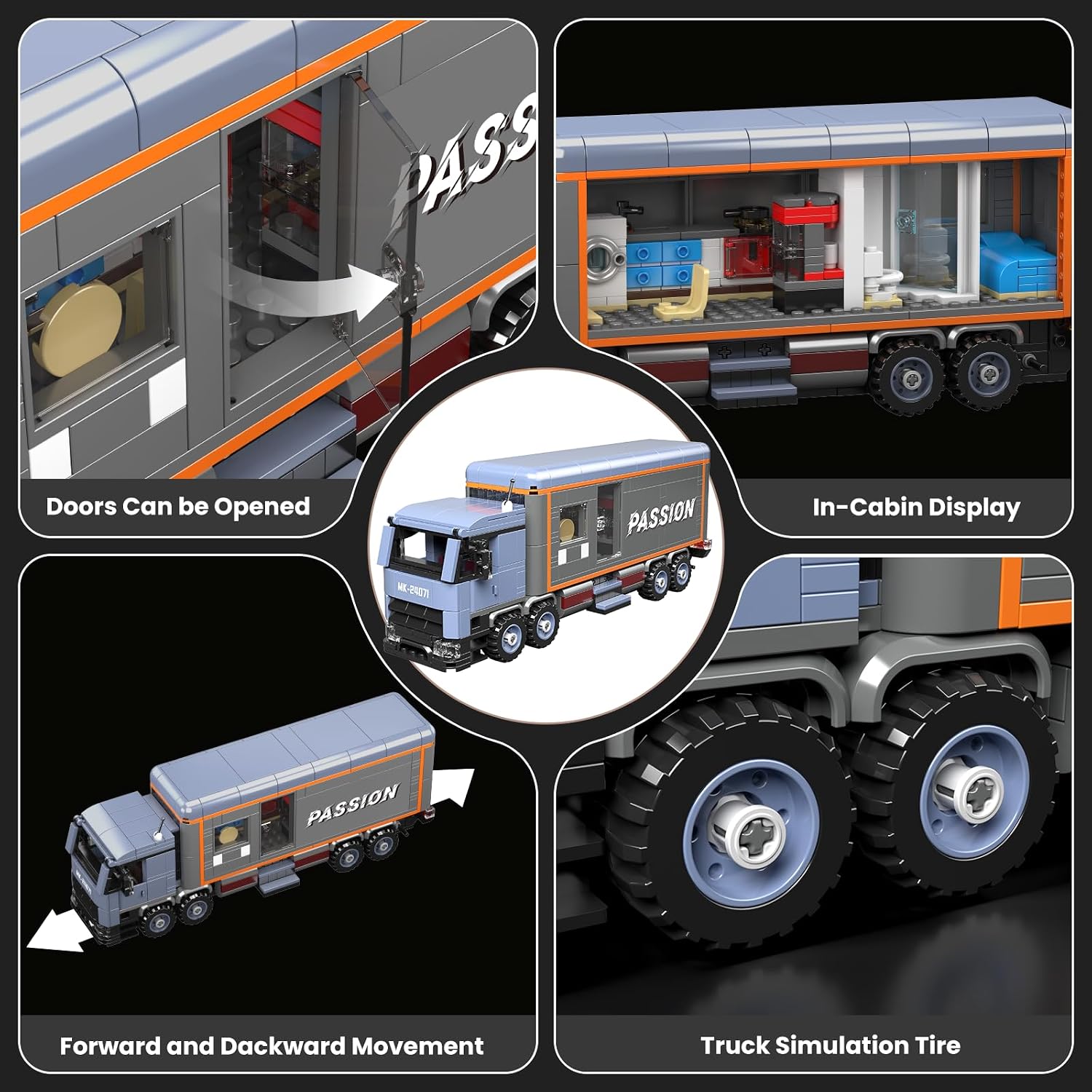 Detalle 2 de Mould King 24071 Klemmbausteine LKW-Modellbausatz (615 Teile) – Container/LKW-Wohnmobil als MOC-Sammelmodell